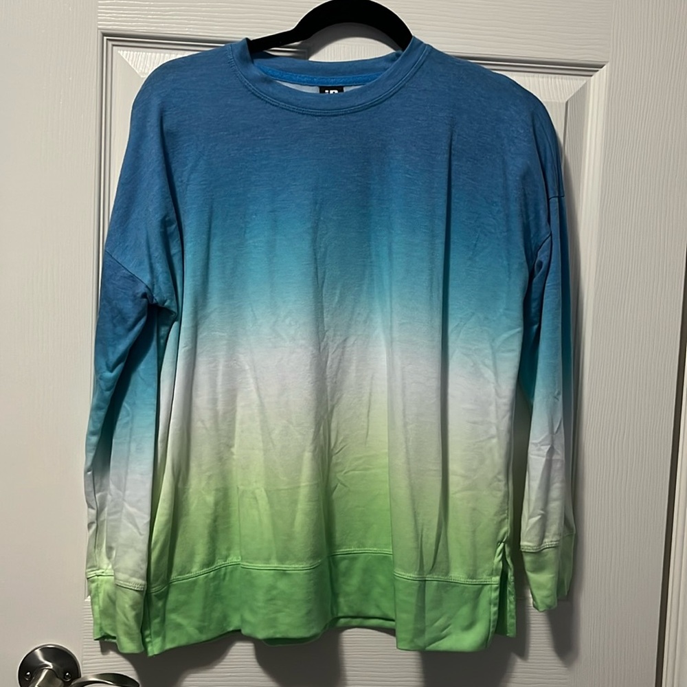 Women's Long Sleeve Ombre Shirt Blue Green Slits Winter Warm Multicolor Casual